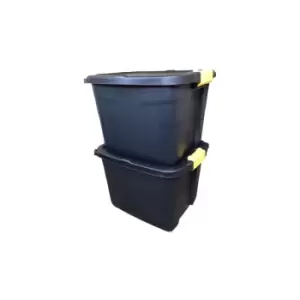 Image of 2 x 42L Heavy Duty Storage Tubs Sturdy, Lockable, Stackable and Nestable Design Storage Chests with Clips in Black