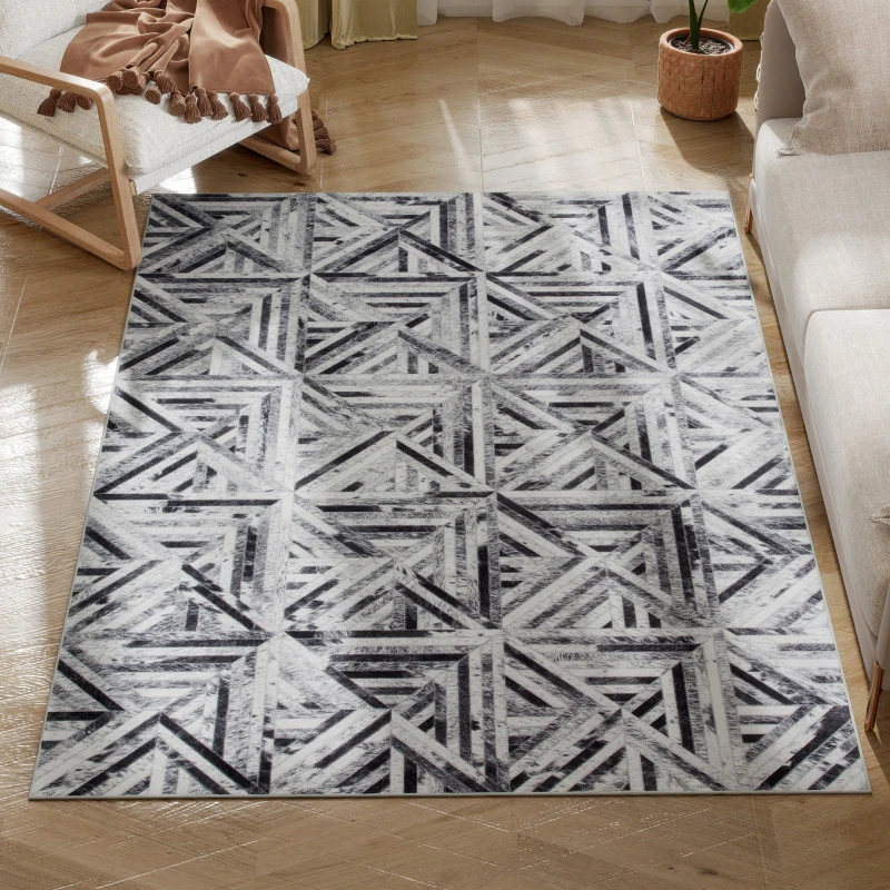 Image of HOMCOM Non-Slip Washable Rug, Chenille Floor Carpet for Living Room, Black 83C-040V71BK