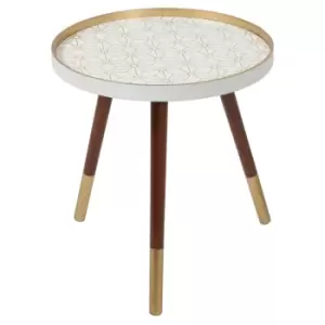 Image of Sabina 40cm Dark Pine Floral Geometric Side Table White/Gold