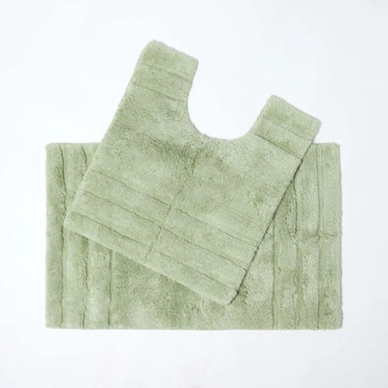 Image of Homescapes Spa Supreme Luxury Bath Mat and Pedestal Set Green