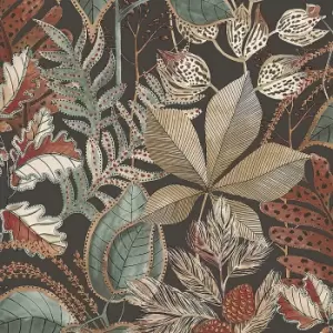 Image of Belgravia Decor Eden Leaf Charcoal Wallpaper