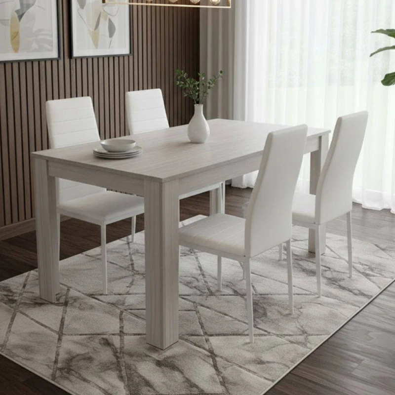 Image of KOSY KOALA Dining Table With 4 White Faux Leather Dining Chairs in Grey Grey Unisex