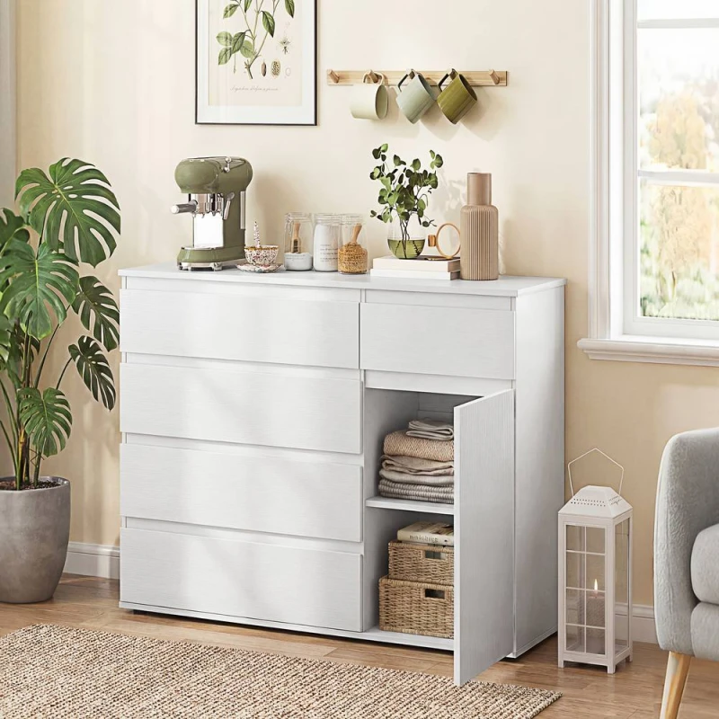 Image of HOMCOM Sideboard Storage Cabinet, Kitchen Cupboard with 5 Drawers in White White Unisex