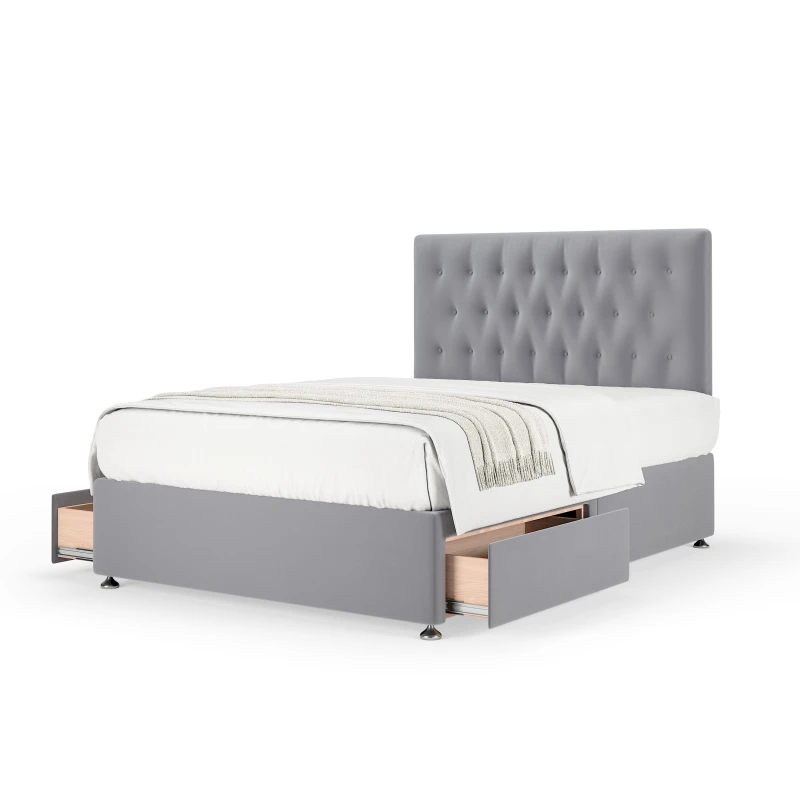 Image of Bedmaster Bedmaster Plush Velvet 2 Drawer Divan Base And Button Headboard in Silver Size: Super King Silver Super King Unisex 7867870951367