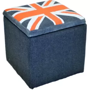 Image of Union JACK - Square Flag Padded Storage Pouffe Stool - Blue / Red / Grey - Blue / Red / Grey