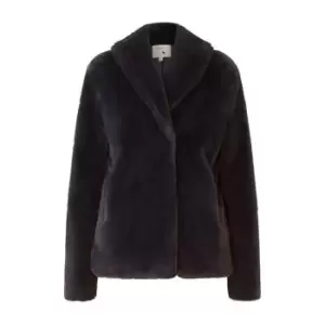 Image of Yumi Navy Short Wrap Faux Fur Coat - Blue