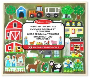 Image of Melissa Doug Wooden Farm Tractor Set.