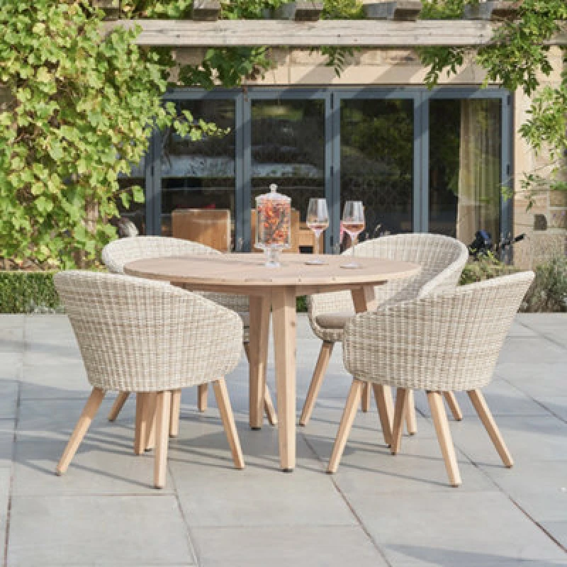 Image of Pacific Lifestyle Cabon Acacia Wood And Pu Rattan 4 Seater Garden Dining Set