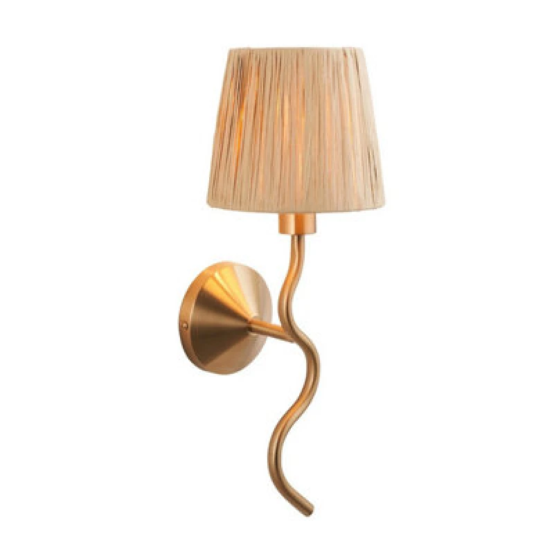 Image of Luminosa Lighting Luminosa Wriggle Wall Lamp With Shade Brushed Aged Brass Plate, Natural Raffia, 1X E14