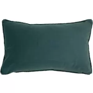 Image of Furn - Cosmo Velvet Mini Pom Pom Trim Cushion Cover, Marine Blue, 30 x 50 Cm