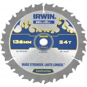 Image of Irwin Weldtec Construction Saw Blade 136mm 24T 10mm