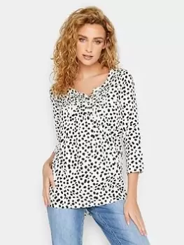 Image of Long Tall Sally Mono Printed Henley Top - White, Size 18, Women