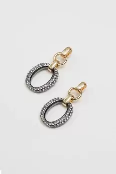 Image of Two Tone Crystal Pave Link Drop Earrings