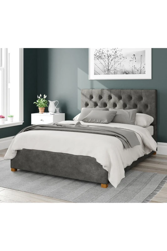 Image of Aspire Aspire Olivier Upholstered Ottoman Storage Bed, Kimiyo Linen Fabric in Grey Size: Super King Grey Super King Unisex 5057632168580