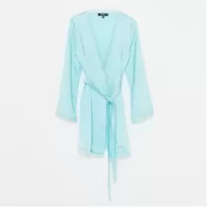 Image of Missguided Bridal Lace Satin Dressing Gown - Blue