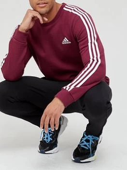 Image of adidas 3 Stripe Fleece Sweat Top - Burgundy, Size S, Men