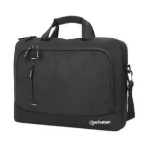 Image of Manhattan Helsinki Eco Friendly Laptop Bag 14.1" Top Loader Black Padded Notebook Compartment Front and Multiple Interior Pockets Padded Handle Trolle