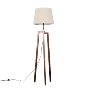 Image of Augustus Dark Wood Tripod Floor Lamp with XL Beige Aspen Shade