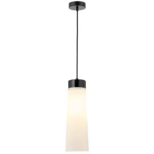 Image of Luminosa Rona Ceiling Pendant E27, With Large Opal Cylindrical Cone Glass Black Marble, Opal, Black Fabric