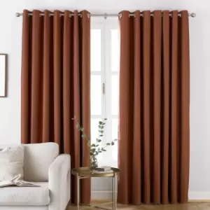 Image of Furn. Moon Herringbone Blackout Ringtop Eyelet Curtains (pair) Polyester Burnt Orange (168X183Cm)