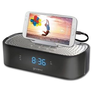 Image of Groov-e TimeCurve Alarm Clock Radio with USB Charging Station - Black