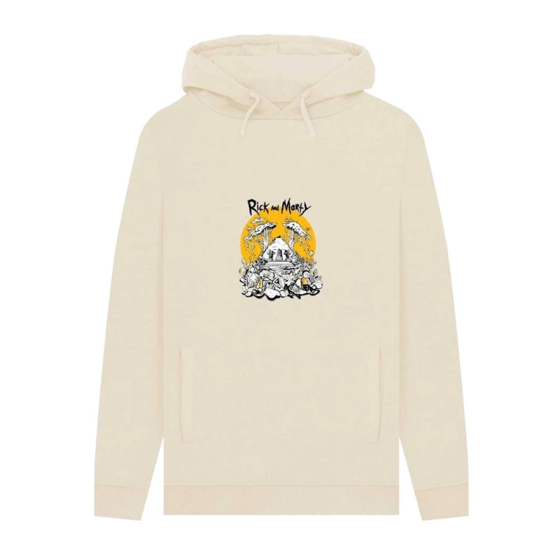 Image of Rick & Morty Mens Rest & Ricklaxation Hoodie in Ecru Size: Small Ecru Male S