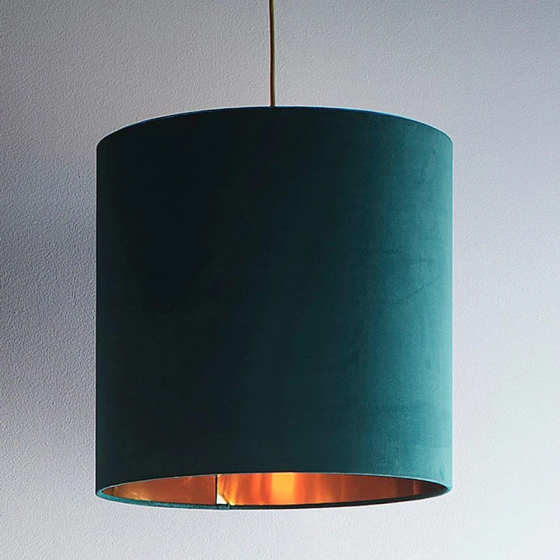 Image of K Living Green Velvet Drum Lampshade for Lamps and Ceiling Green unisex Large