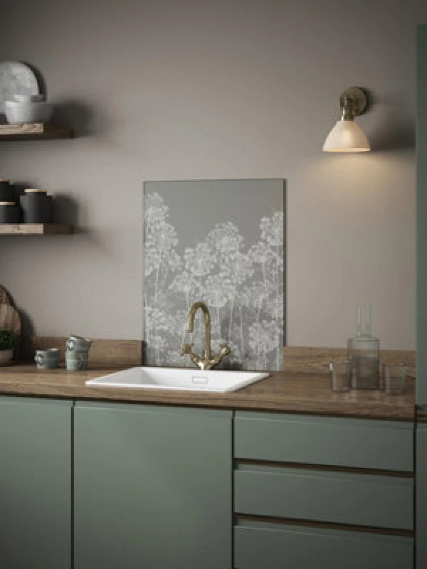 Image of Clarissa Hulse Self Adhesive Kitchen Splashback Dill Silver Toughened Glass (W) 600 X (L) 750mm