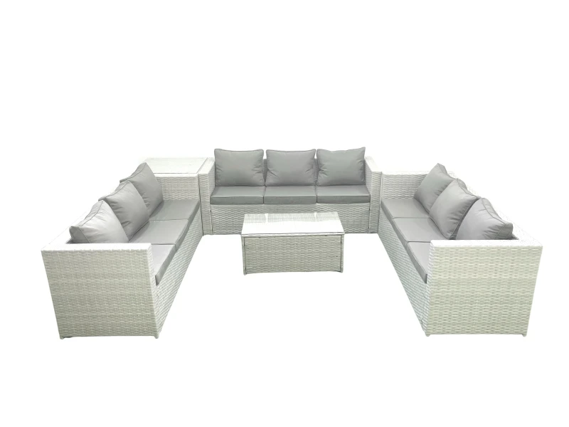 Image of Fimous Rattan Garden Outdoor Furniture Set 9 Seater Garden Sofa Coffee Table Set with Side Table Light Grey Mixed Light Grey