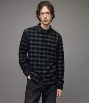 Image of AllSaints Mens Eastburn Corduroy Checked Shirt, Black, Size: S