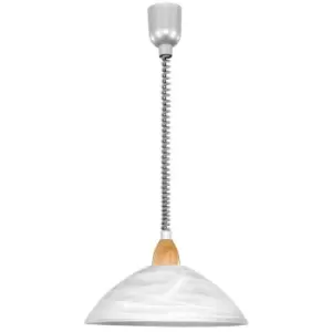 Image of Lord 2 - 1 Light Dome Ceiling Pendant Silver, Beech Modern Alabaster Glass Shade Wood Finish, E27 - Eglo