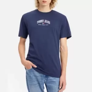 Image of Tommy Jeans Logo-Embroidered Organic Cotton Varsity T-Shirt - M