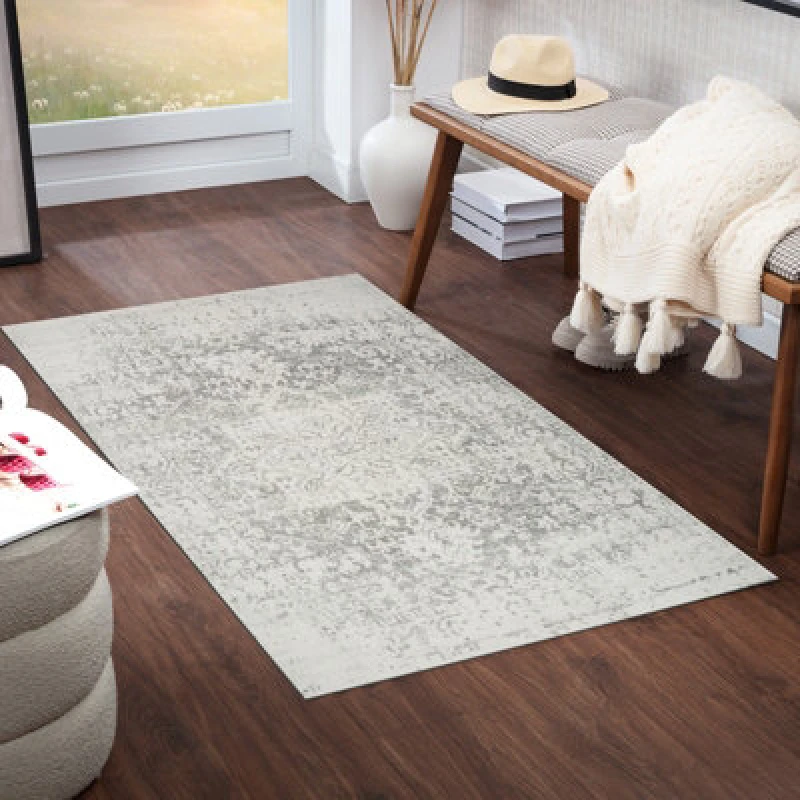 Image of Livabliss Vintage Oriental Boho Grey/white Juliette Area Rug 80 X 150 Cm - Easy Care, Non Shedding, Ideal For Living Room & Bedroom