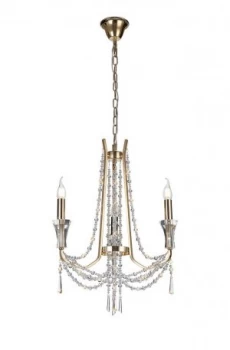 Image of Ceiling Chandelier Pendant 3 Light E14 French Gold, Crystal