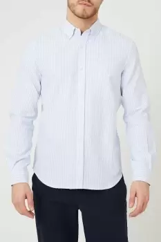 Image of White And Blue Long Sleeve Pocket Oxford Shirt