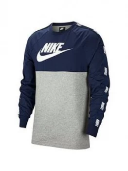 Image of Nike Hybrid Nylon Taped Long Sleeved T-Shirt - Navy