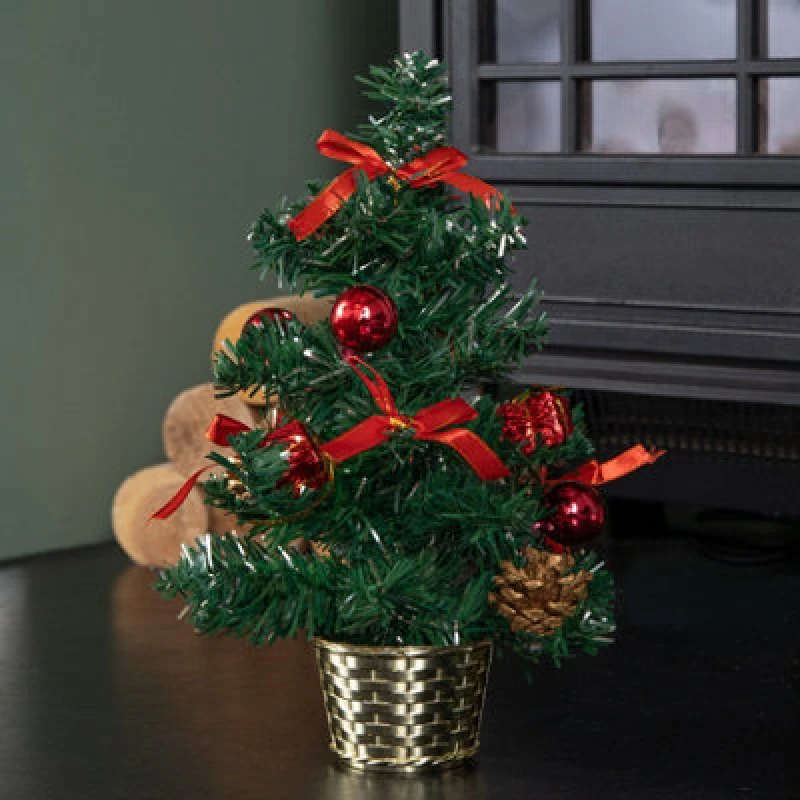 Image of Samuel Alexander 30Cm Premier Green Mini Christmas Tree Decorated In Red & Gold