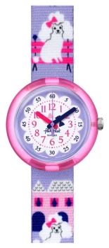Image of Flik Flak FPNP068 MISS POODLE Purple Poodle Print Fabric Watch
