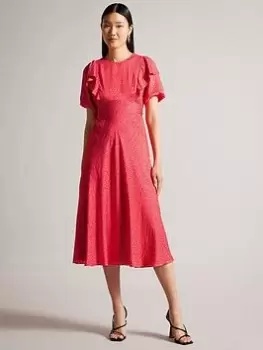 Image of Ted Baker Mayyia Puff Sleeve Ruffle Midi Dress - Pink, Size 2=10, Women