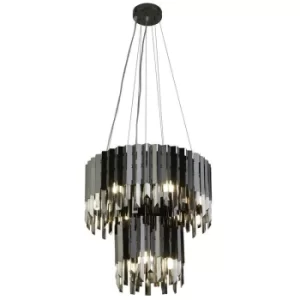 Image of Searchlight Rotunda 9 Light 2 Tier Pendant, Black, Smoke Crystal