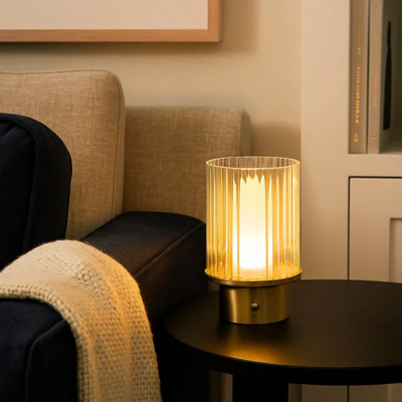 Image of Lighting Collection Gold & Clear Glass LED Rechargeable Lamp Brass And Clear unisex One size