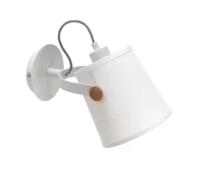 Image of Nordica Dome Wall Lamp with White Shade 1 Light E27, Matt White, Beech with Ivory White Shade
