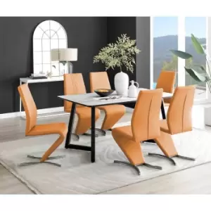 Image of Furniture Box Carson White Marble Effect Dining Table and 6 Mustard Willow Chairs