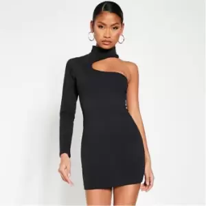 Image of I Saw It First Cotton Cut Out High Neck Mini Dress - Black
