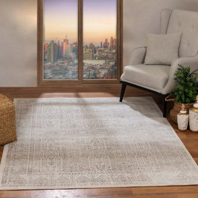 Image of Livabliss Vintage Oriental Boho Tan/grey Dania Area Rug 160 X 215cm - Easy Care, Non Shedding, Ideal For Living Room & Bedroom