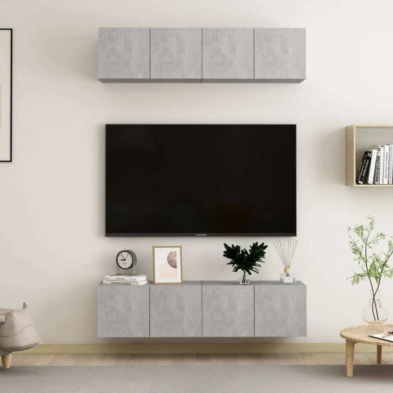 Image of Vidaxl TV Cabinets 4 Pcs Concrete Grey 60X30X30 Cm Engineered Wood, Grey 3079059