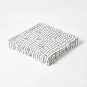 Image of Homescapes - Cotton Light Grey Thin Stripe Floor Cushion, 40 x 40cm - Grey