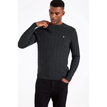 Image of Jack Wills Marlow Merino Wool Cable Jumper - Dark Green
