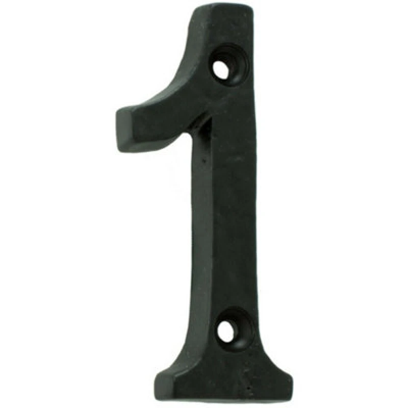 Image of Loops Black Antique Door Number 1 78mm Height 8mm Depth Iron Face Numeral Plaque Black