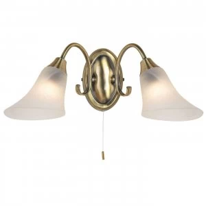 Image of 2 Light Indoor Wall Light Antique Brass with Frosted Glass, E14